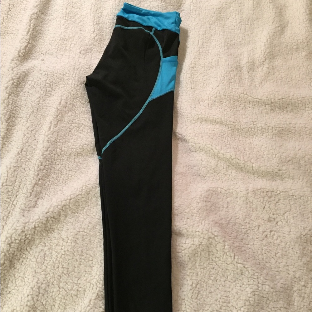 Black and light blue athletic leggings